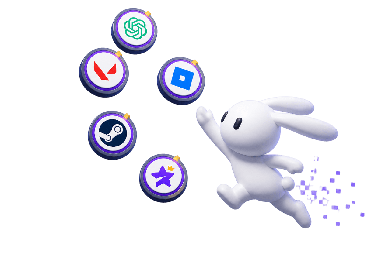 Маскот Лепус со значками Steam, ChatGPT и Telegram