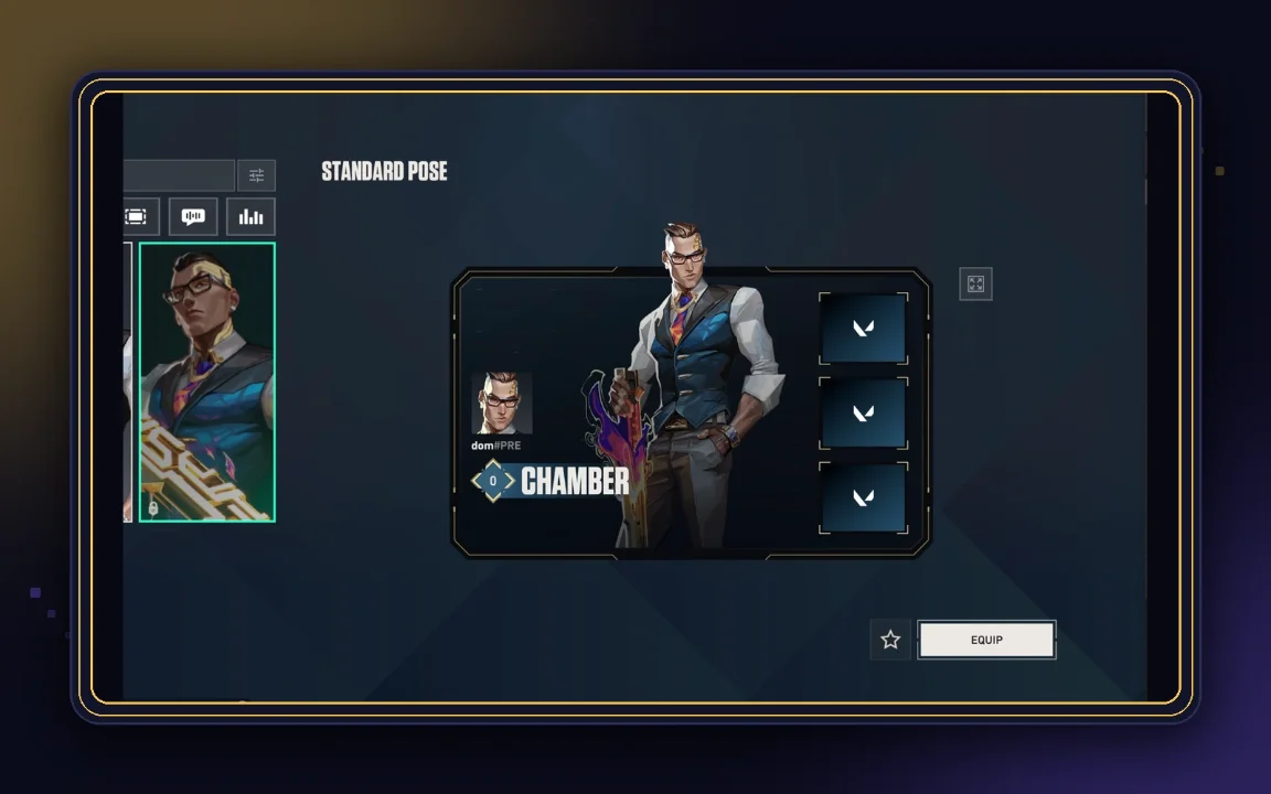 Экран настройки Agent ID для Chamber с выбором позы и модулей профиля