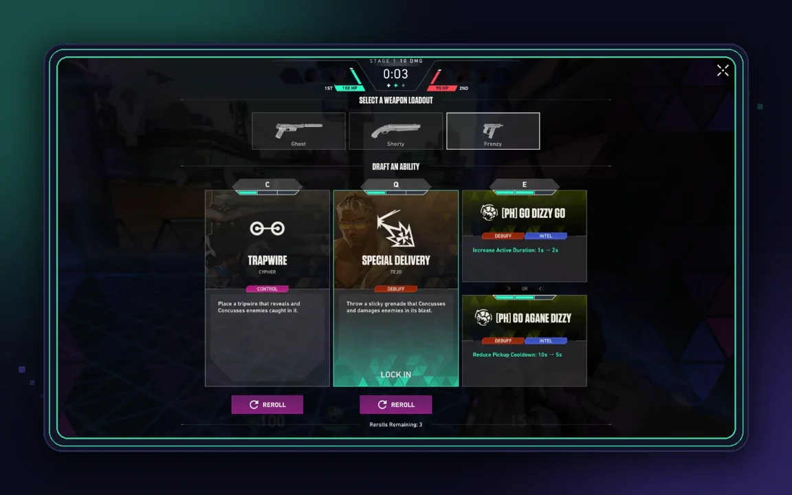 Экран Gauntlet Glitched с выбором оружия, случайных способностей и улучшений