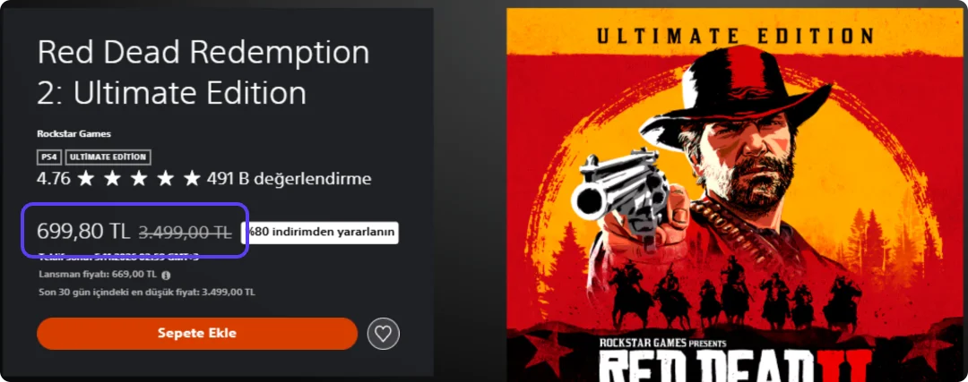 Страница турецкого PlayStation Store со скидкой на игру.