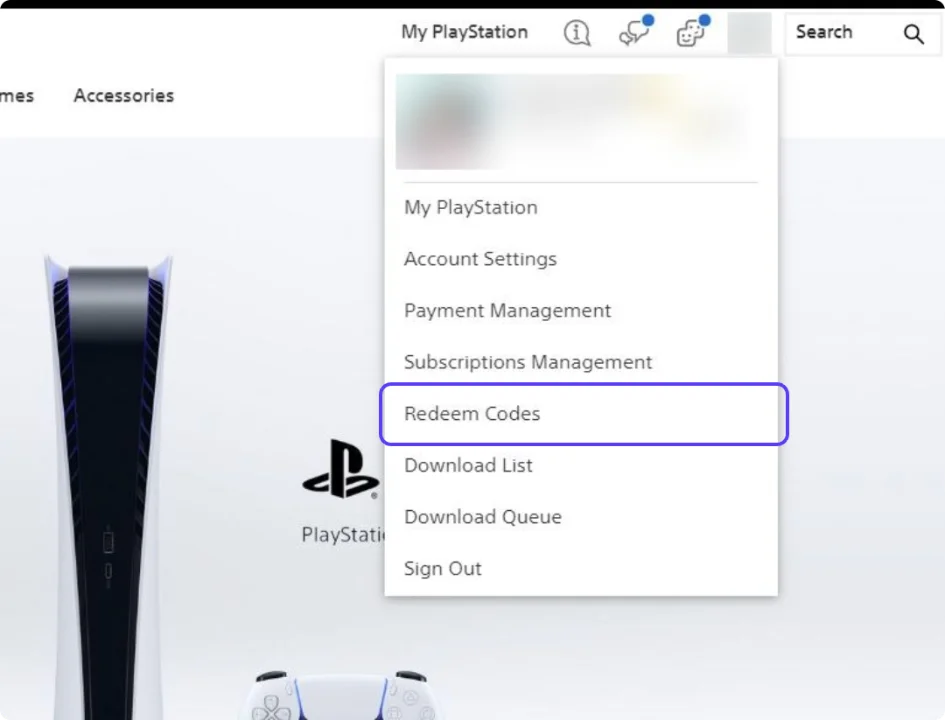 Ввод кода пополнения через сайт PlayStation Store в браузере.