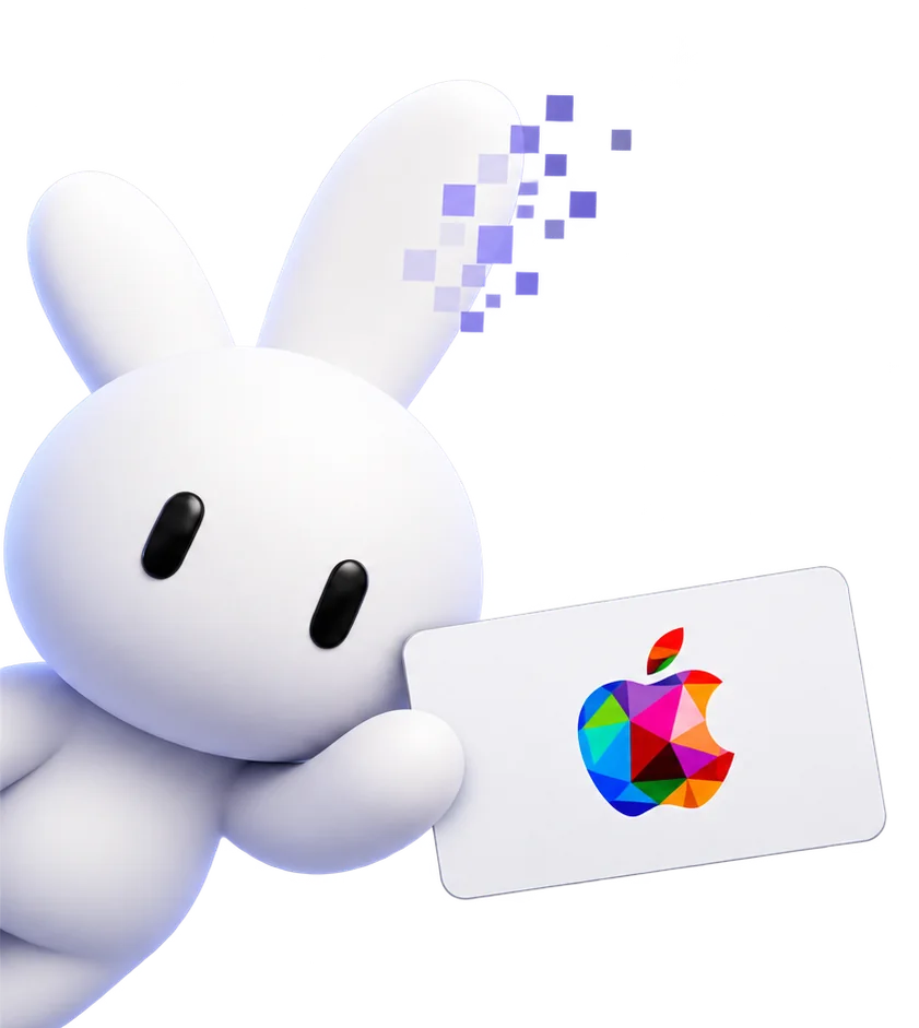 Кролик Лепус выглядывает с подарочной картой Apple